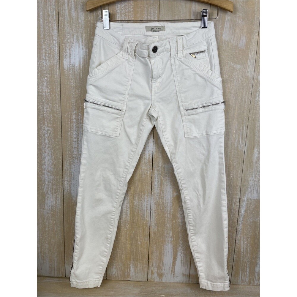JOIE Jeans Park Skinny Cargo Pants White 8/27 Pockets & Ankle Zip